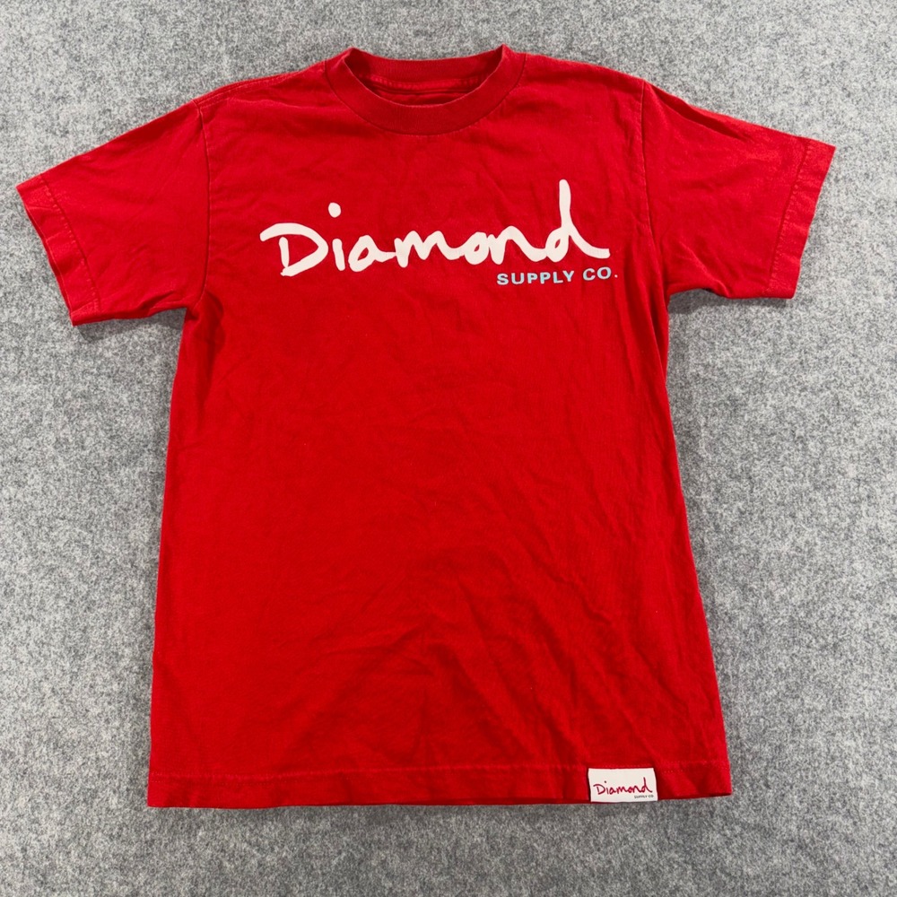 Diamond Supply Co Mens Script Logo Graphic T-Shirt Red Short Sleeve Small